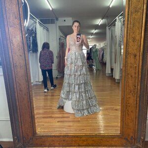 Jovani Gown Size 00- Silver Sequined Tiered